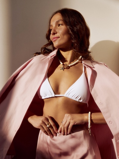 Набор 2 предмета: бусы. браслет «Жемчуг. Ракушка», L=18/42 см, №8, белый в золоте