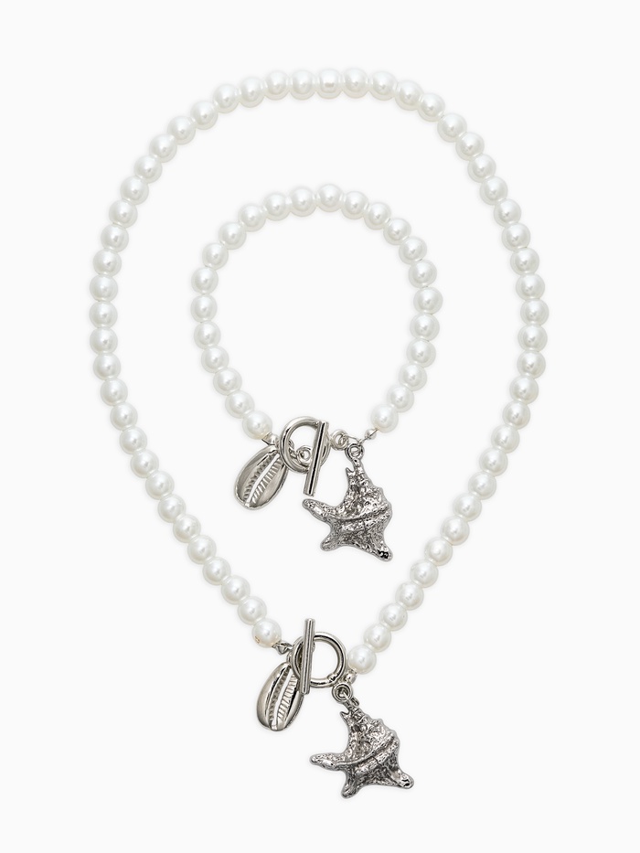 Набор 2 предмета: бусы. браслет «Жемчуг. Ракушка», L=18/42 см, №8, белый в серебре - Фото 1