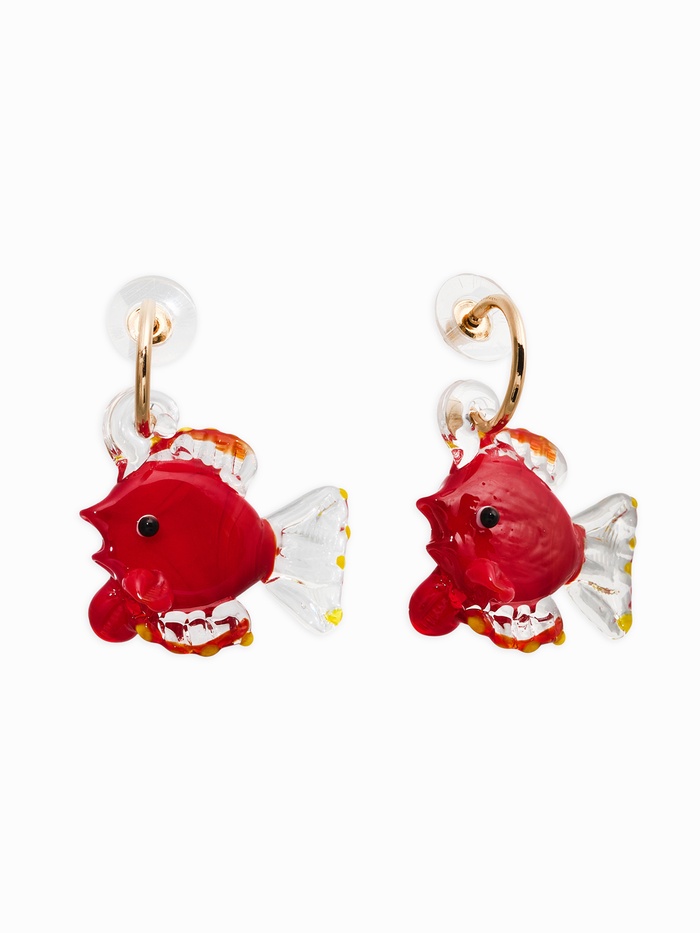 Серьги из стекла «Море. Рыба», красные в золоте