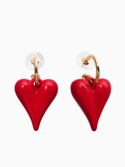 Серьги со съёмными подвесками «Сердца вытянутые», красные в золоте