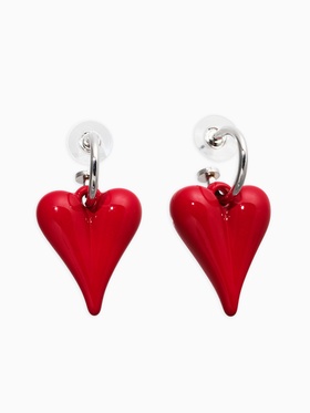 Серьги со съёмными подвесками «Сердца вытянутые», красные в серебре