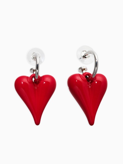 Серьги со съёмными подвесками «Сердца вытянутые», красные в серебре