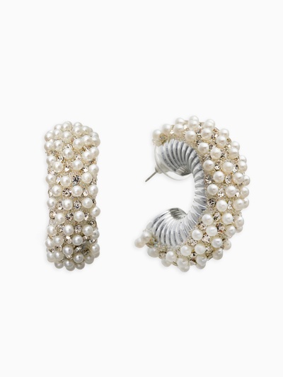 Серьги кольца «Жемчужная россыпь», белые в серебре