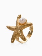 Кольцо «Морская звезда с жемчугом», безразмерное, белое в золоте - фото 68180381