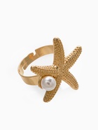 Кольцо «Морская звезда с жемчугом», безразмерное, белое в золоте - фото 68180382