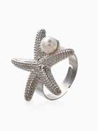 Кольцо «Морская звезда с жемчугом», безразмерное, белое в серебре  (артикул 10937083)  большой выбор товаров оптом и в розницу по низким ценам с доставкой