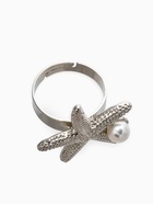 Кольцо «Морская звезда с жемчугом», безразмерное, белое в серебре - фото 68180387