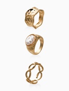 Набор колец «Новый стиль. Жемчуг и Цепь», 3 шт. размер МИКС, белый в золоте - фото 68180400