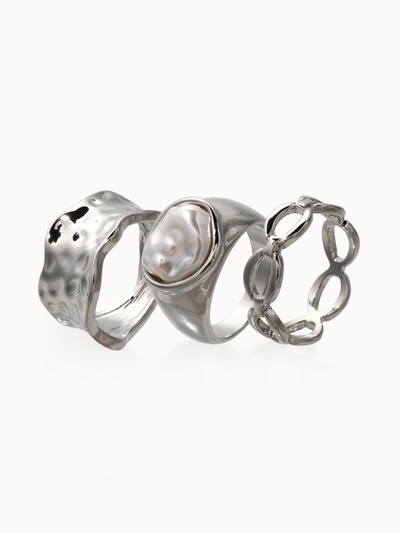 Набор колец «Новый стиль. Жемчуг и Цепь», 3 шт. размер МИКС, белый в серебре