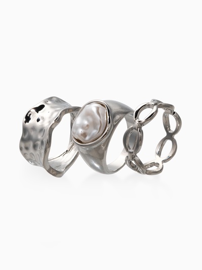 Набор колец «Новый стиль. Жемчуг и Цепь», 3 шт. размер МИКС, белый в серебре