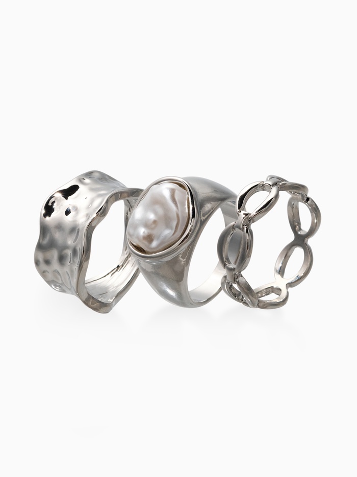 Набор колец «Новый стиль. Жемчуг и Цепь», 3 шт. размер МИКС, белый в серебре - Фото 1