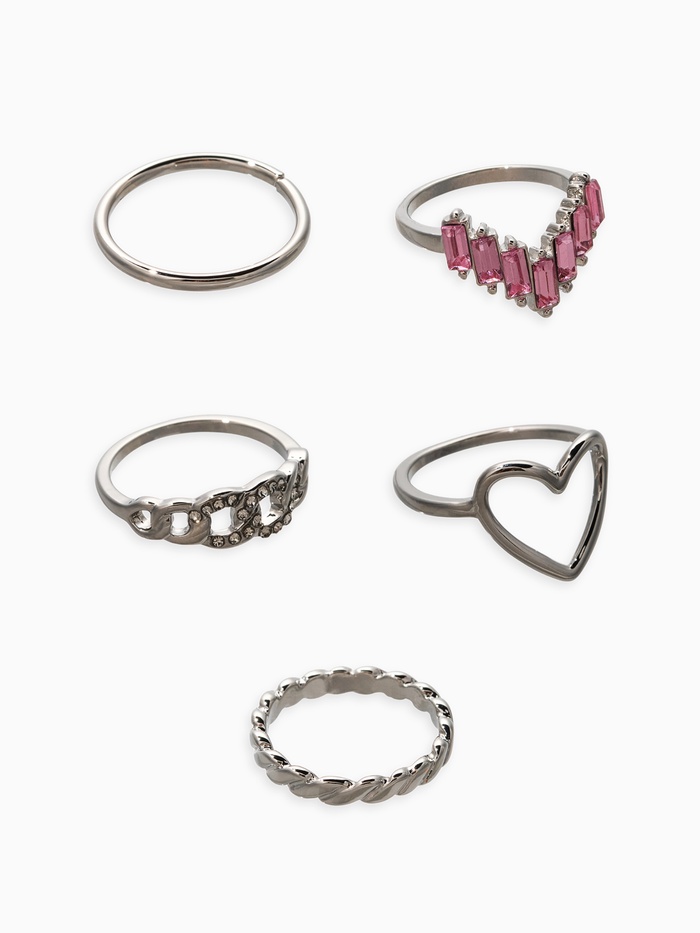 Набор колец «Новый стиль. Сердца и Бесконечность», 5 шт. размер МИКС, бело-розовый в серебре - Фото 1