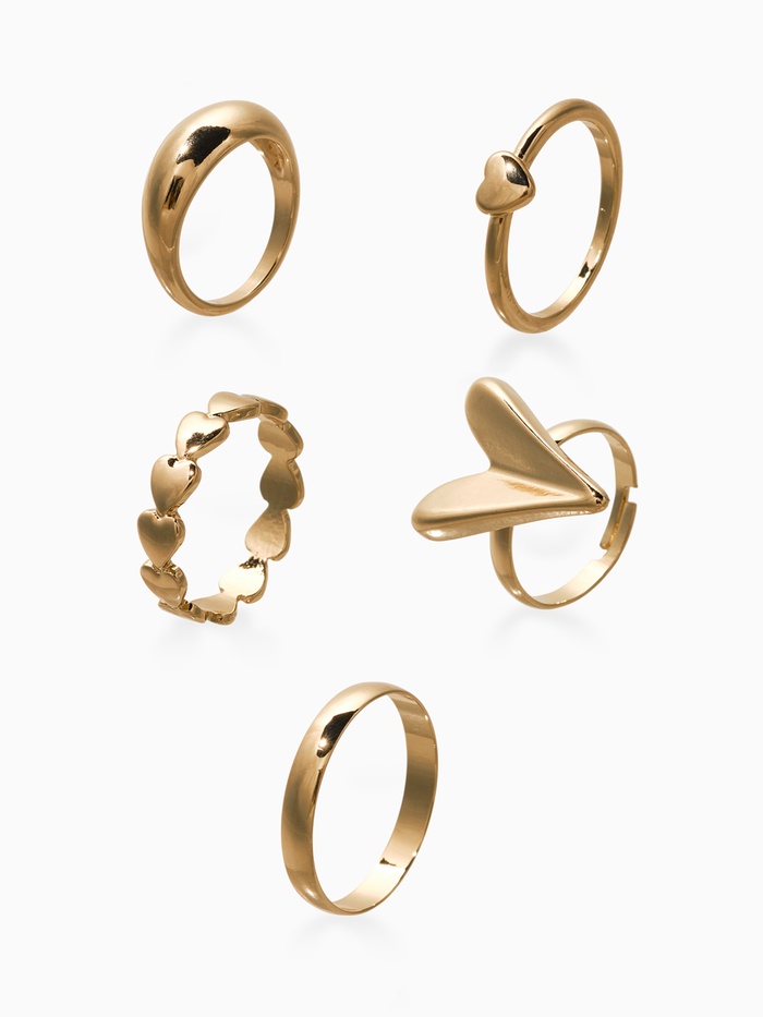 Набор колец «Новый стиль. Сердечки», 5 шт. размер МИКС, цвет золото