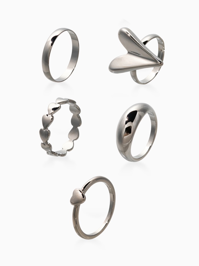 Набор колец «Новый стиль. Сердечки», 5 шт. размер МИКС, цвет серебро