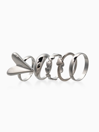 Набор колец «Новый стиль. Сердечки», 5 шт. размер МИКС, цвет серебро