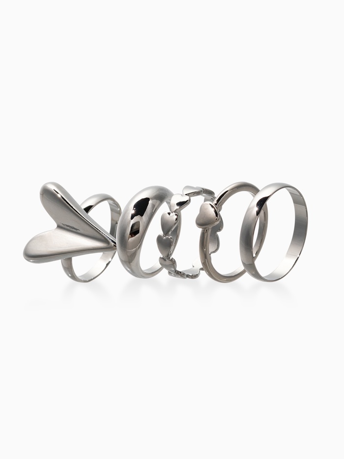 Набор колец «Новый стиль. Сердечки», 5 шт. размер МИКС, цвет серебро - Фото 1