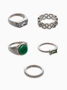 Набор колец «Новый стиль. Малахит», 5 шт. размер МИКС, цвет изумрудный в серебре - фото 68180456