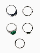 Набор колец «Новый стиль. Малахит», 5 шт. размер МИКС, цвет изумрудный в серебре - фото 68180457