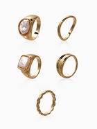 Набор колец «Новый стиль. Жемчуг», 5 шт. размер МИКС, белый в золоте - фото 68180470