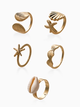 Набор колец «Новый стиль. Море», 5 шт. размер МИКС, белый в золоте