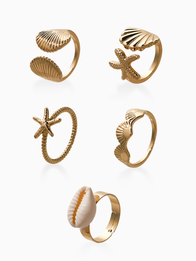 Набор колец 5 шт "Новый стиль" море, размер МИКС, цвет белый в золоте