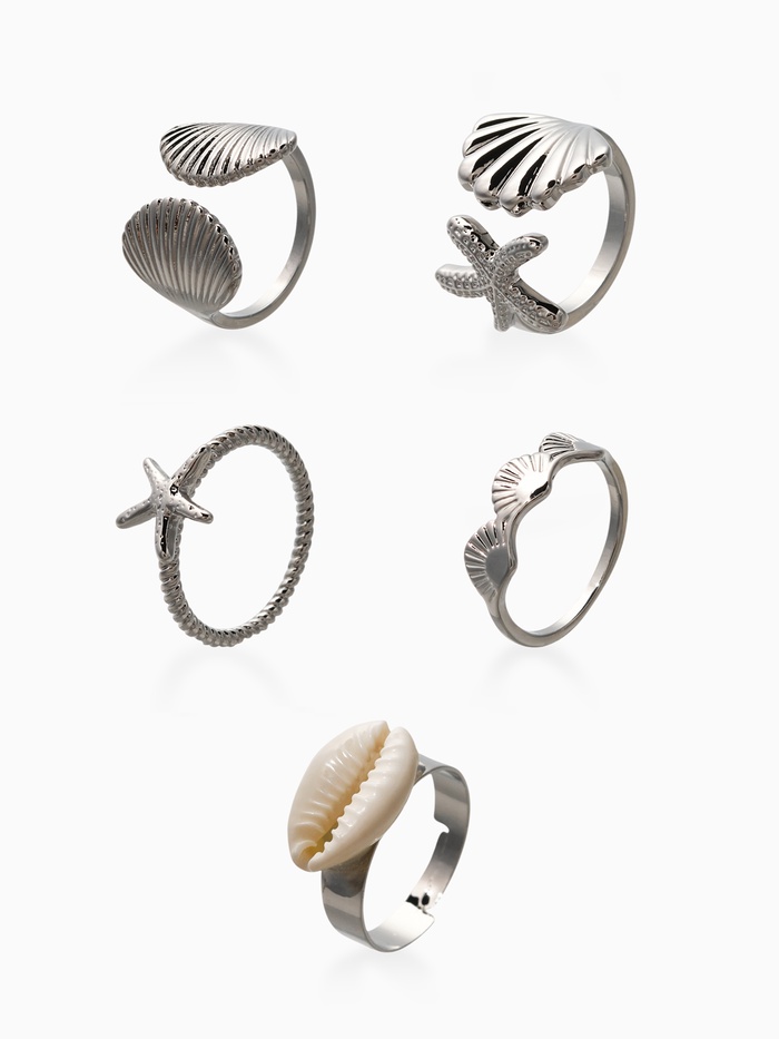 Набор колец 5 шт "Новый стиль" море, размер МИКС, цвет белый в серебре - Фото 1