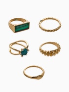Набор колец «Новый стиль. Малахит», 5 шт. размер МИКС, цвет изумрудный в золоте - фото 68180531