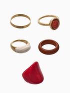 Набор колец «Новый стиль. Овал с деревом», 5 шт. размер МИКС, красно-белый в золоте - фото 68180536