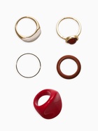 Набор колец «Новый стиль. Овал с деревом», 5 шт. размер МИКС, красно-белый в золоте - фото 68180537