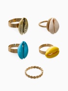 Набор колец 5 шт "Новый стиль" ракушки, размер МИКС, цветные в золоте - Фото 2