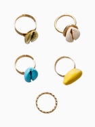 Набор колец 5 шт "Новый стиль" ракушки, размер МИКС, цветные в золоте - Фото 3