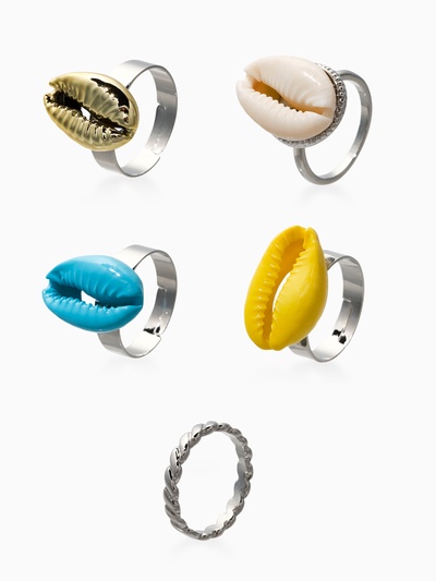 Набор колец «Новый стиль. Ракушки», 5 шт. размер МИКС, цветные в серебре