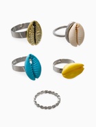 Набор колец 5 шт "Новый стиль" ракушки, размер МИКС, цветные в  серебре - Фото 2