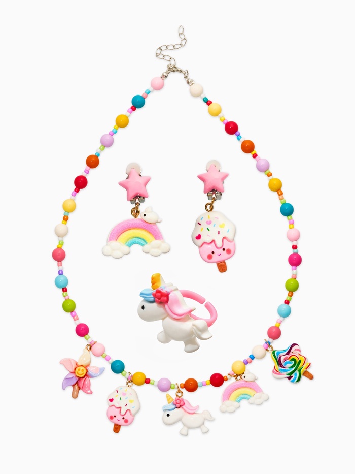 Набор детских украшений «Выбражулька. Единорог», сладости, 3 предмета: клипсы, кольцо, бусы - Фото 1