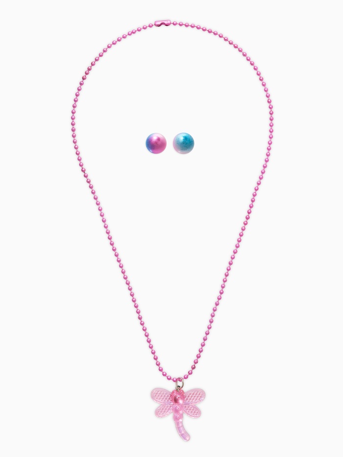 Набор детских украшений «Выбражулька. Стрекоза», 2 предмета: кулон, пусеты, розовый - Фото 1