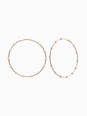 Серьги-кольца «Жемчуг», d=10 см, №6, белые в золоте