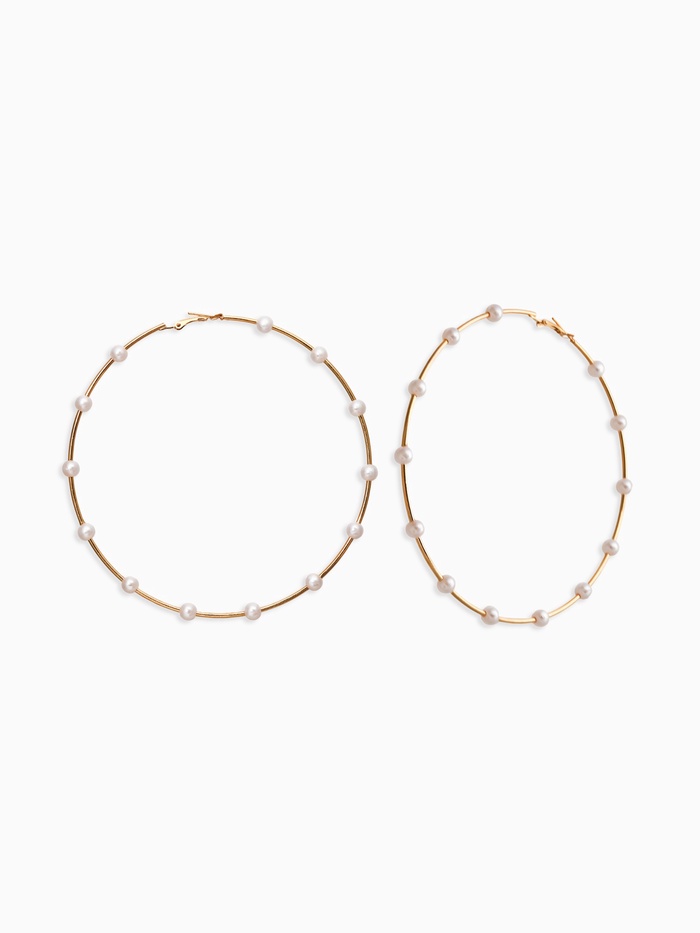 Серьги-кольца «Жемчуг», d=10 см, №6, белые в золоте