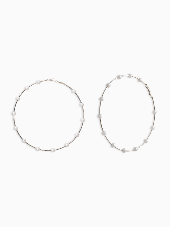 Серьги-кольца «Жемчуг», d=10 см, №6, белые в серебре