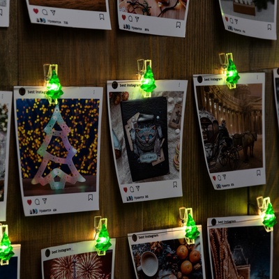 УЦЕНКА Гирлянда «Нить» 2 м, роса, с насадками «Прищепки-ёлочки», IP20, серебристая нить, 20 LED, от батареек ААх2, свечение тёплое белое