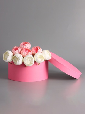 Подарочная круглая коробка, розовая, шляпная, 30×15 см