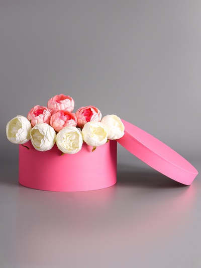 Подарочная круглая коробка, розовая, шляпная, 30×15 см