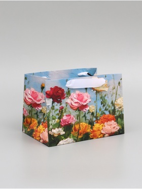 Пакет подарочный с широким дном «Цветы» 20 ? 14 ? 13,2 см (комплект 2 шт)