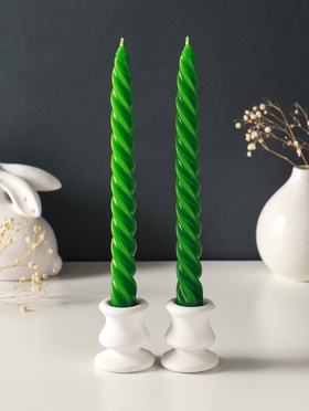 Набор свечей витых, 2,3х 24,5 см, 5 ч, 50 г, 2 штуки, тёмно-зелёный