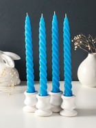 Набор свечей витых, 2,3х 24,5 см, 5 ч, 50 г, 4 штуки, синий - фото 68181368