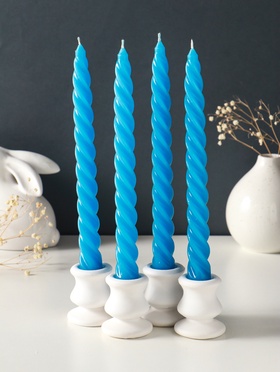 Набор свечей витых, 2,3х 24,5 см, 5 ч, 50 г, 4 штуки, синий