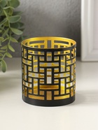 Подсвечник "Цилиндр №1" металл 7,5х7,5х8 см, черный с золотом - фото 68181396
