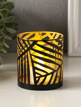 Подсвечник "Цилиндр №3" металл 7,5х7,5х8 см, черный с золотом
