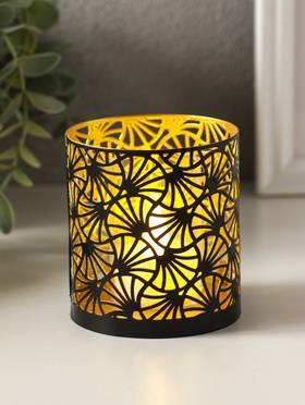 Подсвечник "Цилиндр №4" металл 7,5х7,5х8 см, черный с золотом