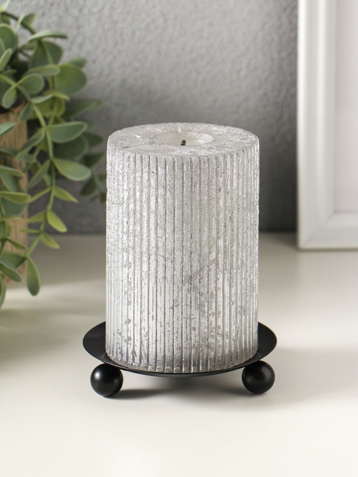 Металлический подсвечник плоский «Чашка на шариках», 9 см, чёрный