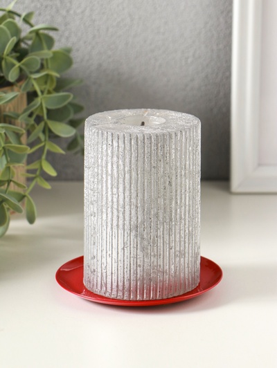 Металлический подсвечник плоский «Чашка» 10 см, красный